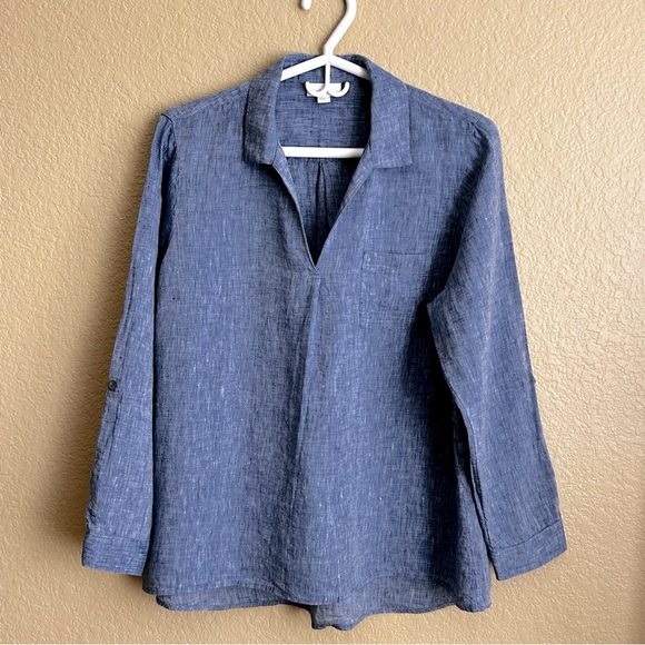 J. Jill Love Linen Long Sleeve Chambray Tunic Top - Picture 1 of 9